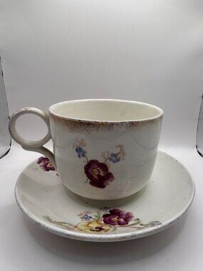 Vintage Rare Oversized "Massive" Ironstone Teacup & Saucer  Tall Statement Piece